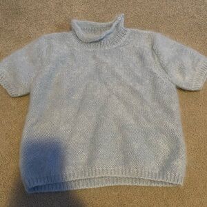 Adrienne Vittadini Blue/Grey Tshirt Cowl Neck Sweater